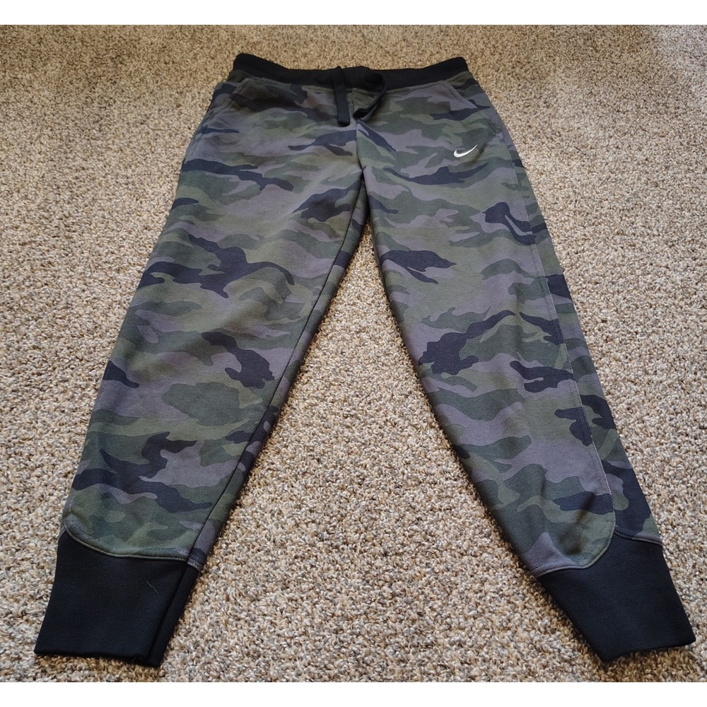 Nike Dri-FIT Camo Joggers Mens Small Green Black Camouflage Sweatpants 455911